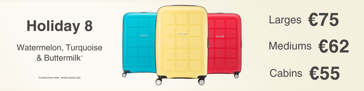 Shop Holiday 8 selected colours, Larges €75, Mediums €62, Cabins €55